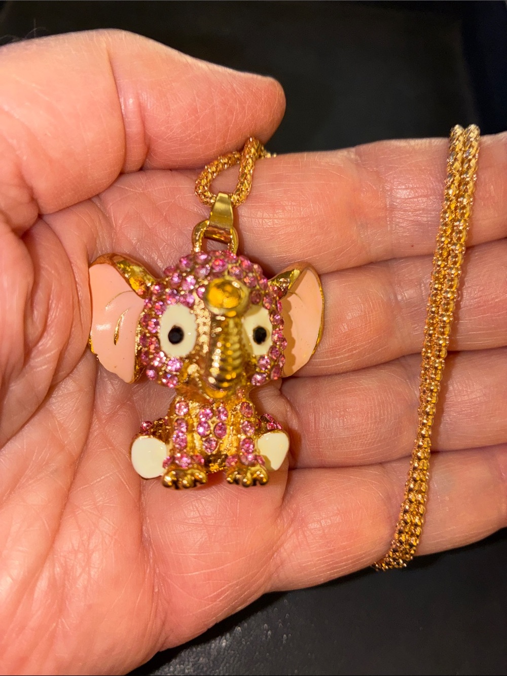 Pink Crystal Elephant Pendant Necklace for Women.Trunk is up That’s Good Luck